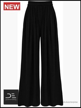 High Waist Ribbed Knit Wide Leg Palazzo Pants with Pockets